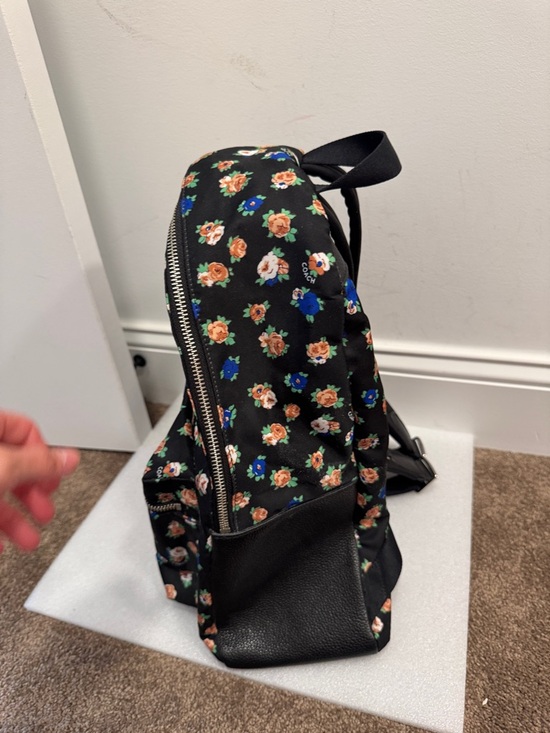 coach charlie backpack floral Medium in Signature Canas With Cherry Motif Charlie Backpack In Tea Rose Floral Print Nylon (Coach F57635)Silverblack Multidetailsprinted Nyloninside Zip And Multifunction Pocketszip Coach small charlie - Gem